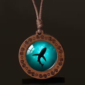 Wooden Pendant Shark Adjustable Necklace with Glass Inlays Z202